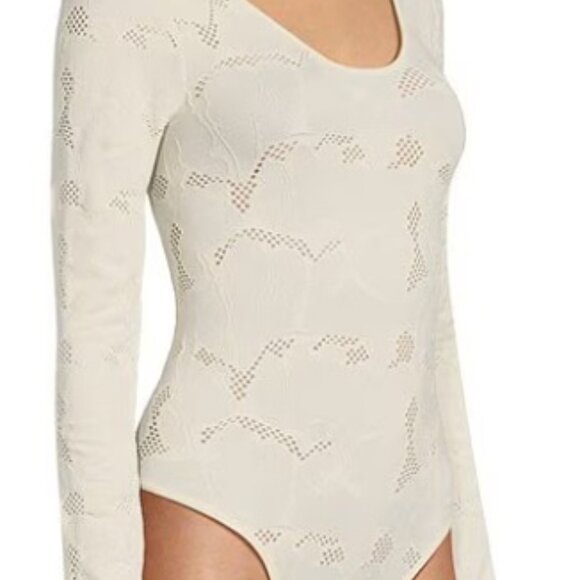C&V Chelsea & Violet Ivory Knit Long Sleeve Texture Bodysuit SZ M/L - NWT - Picture 1 of 7